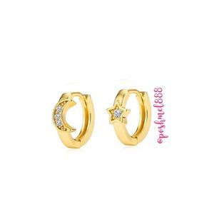 ::Delicate Pavé Hoops⚜️GOLD Celestial🌙💫Huggie Hoop Earrings